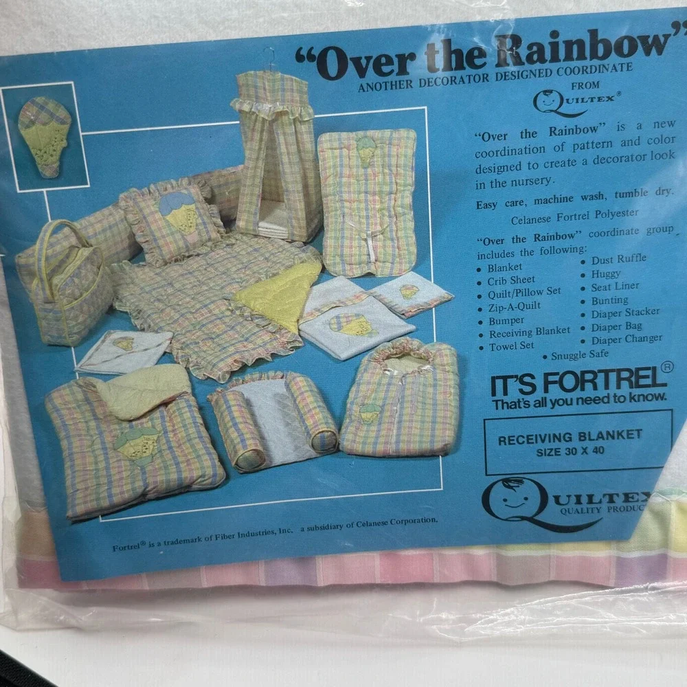 Quiltex Receiving Blanket Baby 30x40 White Pastel Plaid Hot Air Balloon Vintage